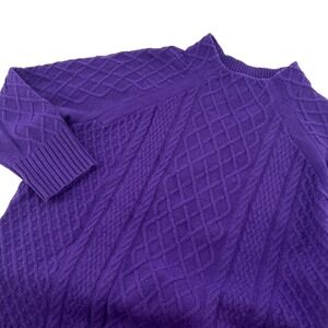 Talbots Plus Womens 1X Purple Cable‎ Knit Crew Neck Raglan Sweater